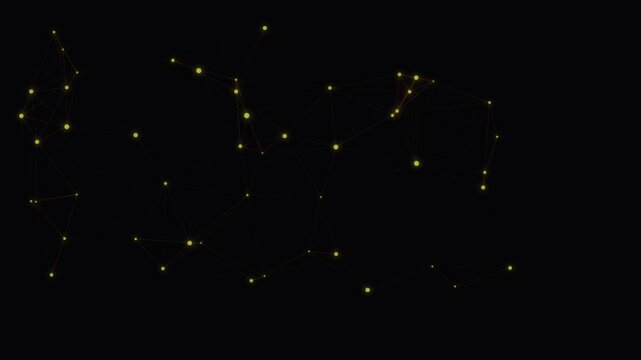 Abstract technology visualization of a digital plexus network with glowing yellow points moving