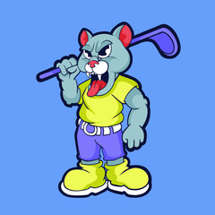 Cartoon panther golf sport mascot character illustration