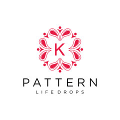 Letter K, liquid drops, decorative pattern, logo symbol, vector icon