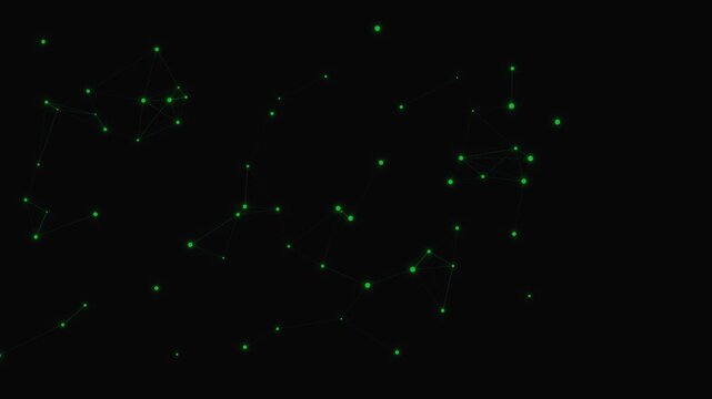 Modern abstract green network plexus points and lines creating dynamic data connection movement animation