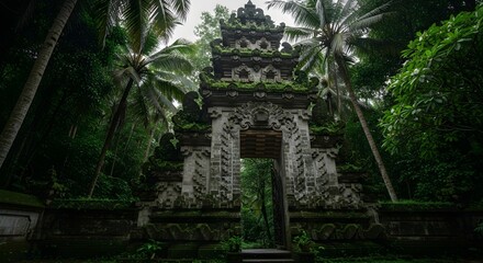 Fototapeta premium Ancient Balinese Temple Gate in Tropical Jungle