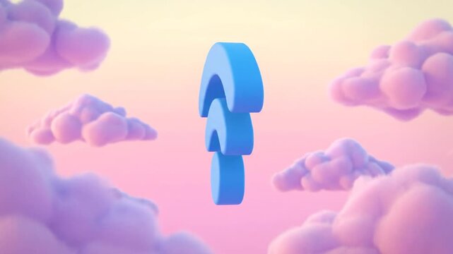 Blue 3d wifi icon floating in pastel pink and purple clouds