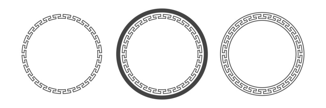 Chinese circle frames with geometrical ornament. Set of Greek mandala with decorative pattern. Vector