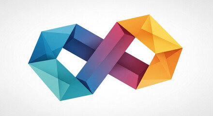 Abstract infinity symbol made of colorful geometric shapes representing eternity and endless possibilities isolated on a white background