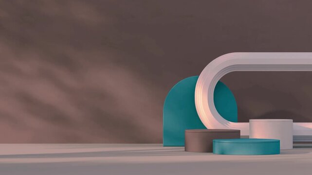 Multi-level Podiums with Teal Arch and Abstract Shapes