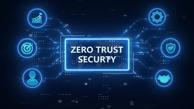 Zero Trust Security Concept.Never Trust, Always Verify: Adapt, Access, Transact.futuristic blue technology background