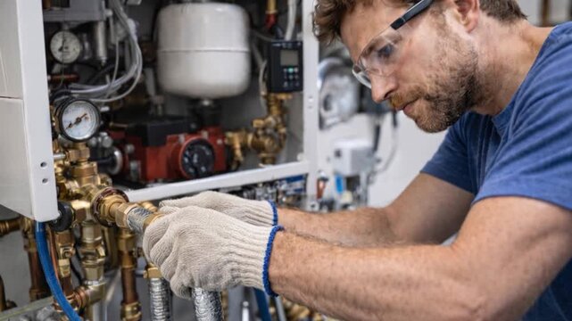 Plumber at work, plumbing services.
