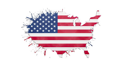 USA Map with American Flag Splatter Effect