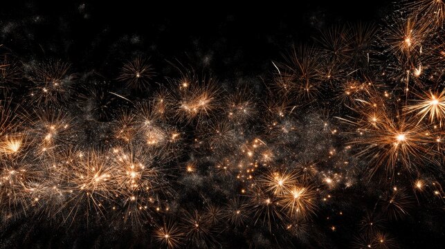 Vibrant night sky illuminated with golden fireworks exploding in celebration