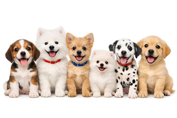 Cute Puppies Group Isolated on White