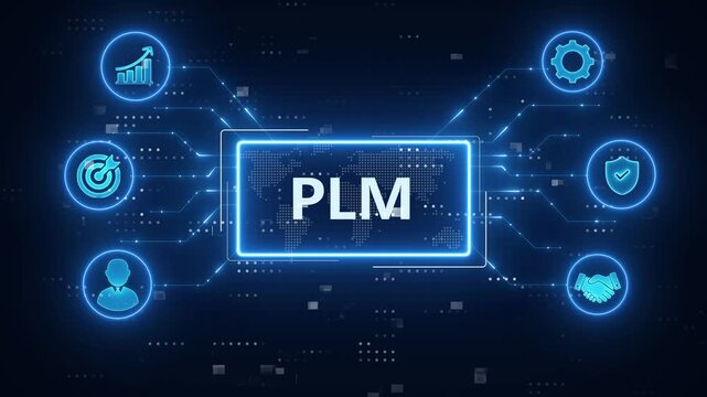 PLM - Product Lifecycle Management concept.futuristic blue technology background.