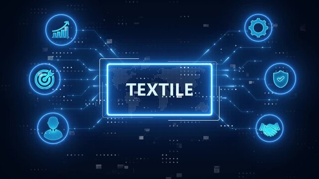 The textile process. From fibre to retail.futuristic blue technology background.