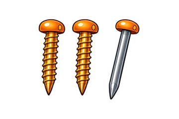 Golden Wood Screws Set Isolated on White