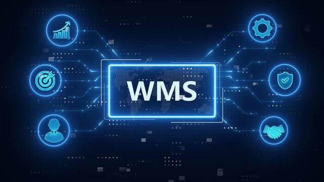 WMS - Warehouse Management System concept.futuristic blue technology background.