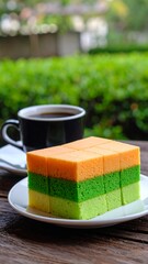 Layered Green and Orange Cake with Coffee.