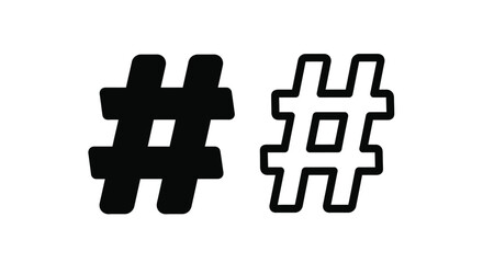 Obraz premium Two hashtag symbols one solid and one outlined in black and white silhouette