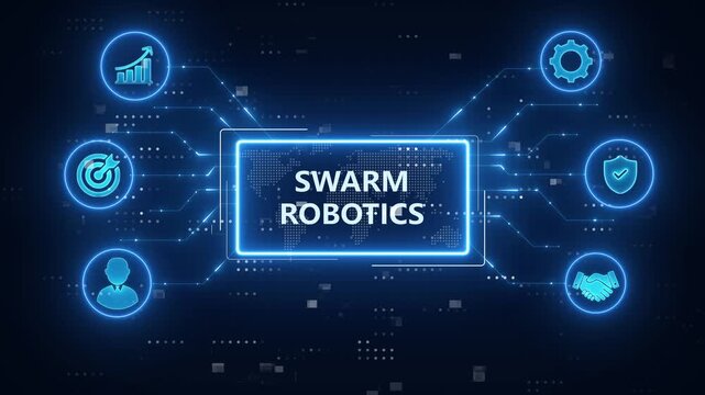 Swarm Robotics Technology icon Set Background &ndash; AI, Automation, Drones, Autonomous Agents, Decentralized Systems.