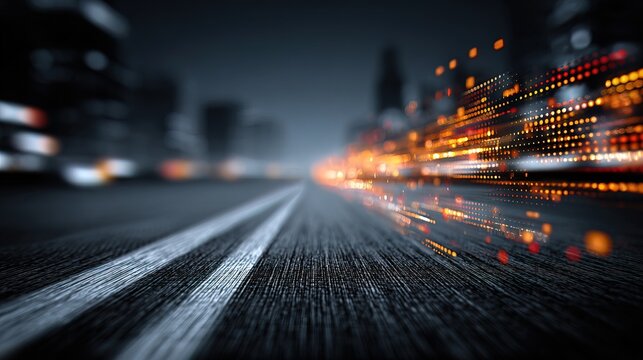 Abstract Low Angle City Road with Light Trails at Night Landscape