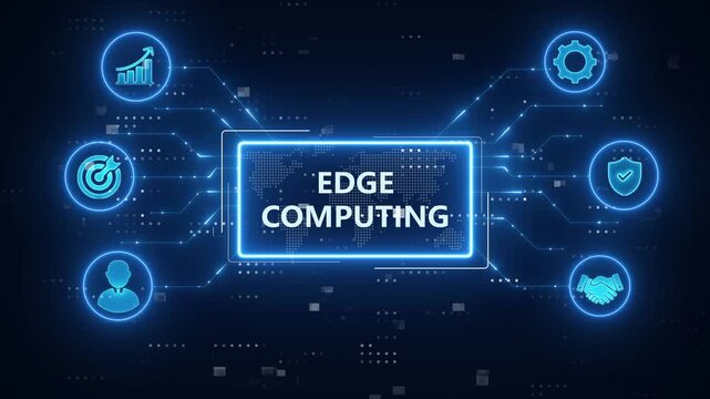 Edge Computing technology concept.aradigm, computation, data storage.blue Neon digital technology background