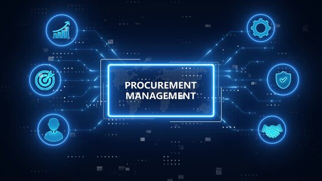 Procurement Management concept. blue neon Digital technology background