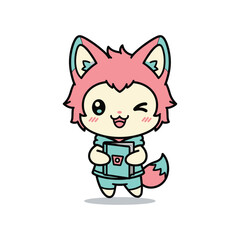 Obraz premium Cute Pink Fox Holding Camera