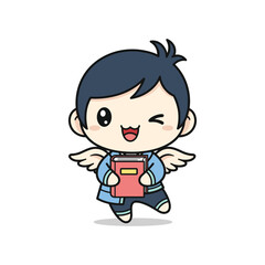 Obraz premium Chibi Superhero Running with Wings
