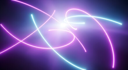 Vibrant neon light trails radiating from a central glow