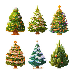Festive cartoon Christmas tree collection