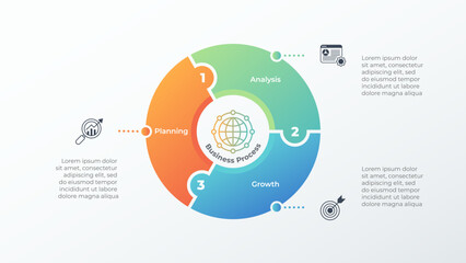 Business Process Cycle Infographic with 3 Steps for Success. Vector illustration. Process cycle infographic with distinct segments for strategy and growth.