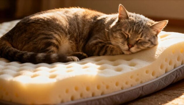 cat resting on orthopedic memory foam bed comfort perfect for national cat health month