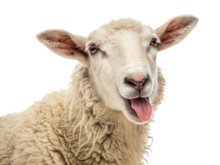 Fototapeta premium A playful sheep with a curious expression, showcasing its fluffy wool and playful demeanor.