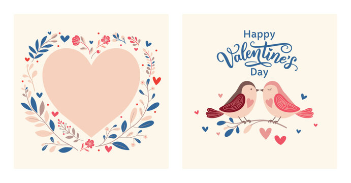 Two sweet, lovebirds with decorative flowers and hearts. Hand drawn vector illustration in a flat style.
Beautiful floral design vector for card, poster or background.