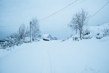 Russian village has a lot of snow in winter