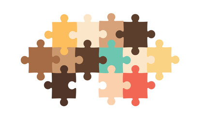A diverse group of interlocking puzzle pieces in various skin tones, symbolizing unity and awareness against a clean white background, promoting anti-racism and elimination of discrimination on