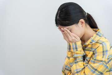 Unhappy asian woman girl disappointed, sad about problem in home alone, feel lonely, Stressed, suffering from bad relationship, break up, divorce, female confused, depression mental health, loneliness