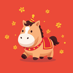 Obraz premium Cute Chinese New Year Horse Cartoon Illustration, Year of the Horse Flat Design 28