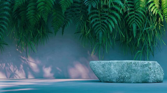 Stone Podium Under Ferns With Textured Wall nature