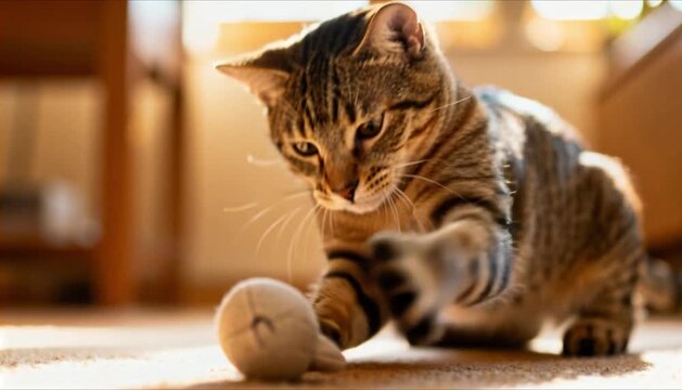 playful cat batting toy active healthy behavior perfect for national cat health month