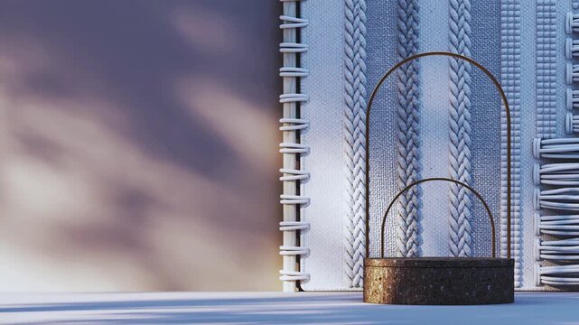 Textured Fabric and Metal Arches with Cork Pedestal