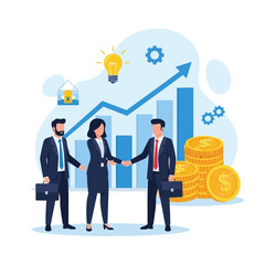 Business Meeting Illustration &ndash; Professional Team Discussion with Data Analytics for Office & Corporate