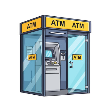ATM Booth Illustration &ndash; Automated Teller Machine Kiosk for Banking, Finance & Payment Design