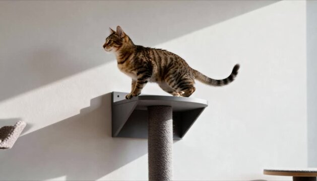 cat leaping on wall mounted tree agility bone health perfect for national cat health month