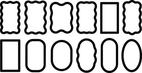 Twelve black outline shapes with wavy and straight edges