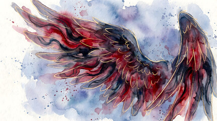 red and black wings on light ink flowing background
