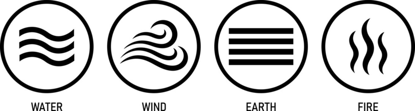 Four classical elements symbols - water, wind, earth, fire