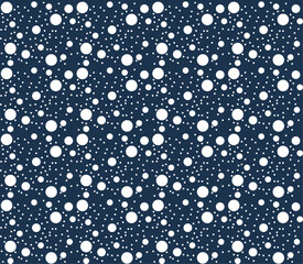 Abstract White Polka Dots Pattern on Dark Blue Background, Seamless Winter Snowfall Texture
