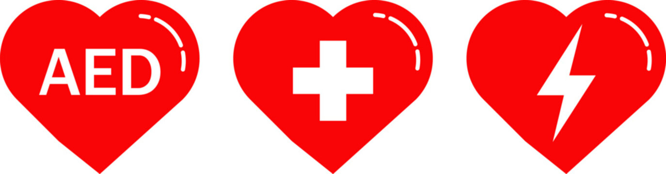 First aid symbols set - aed, cross, and defibrillator