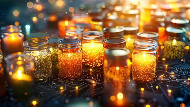 Digital Transformation: AI Concept with Illuminated Jars on Circuit Board Background