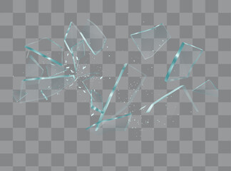 Shards of broken glass. Abstract explosion. Realistic vector background.
