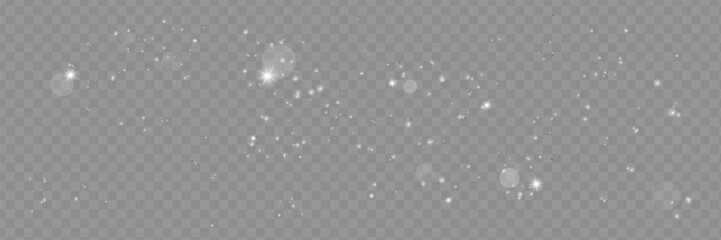 The dust sparks and golden stars shine with special light. Vector sparkles on a transparent background. Christmas light effect. Sparkling magical dust particles.